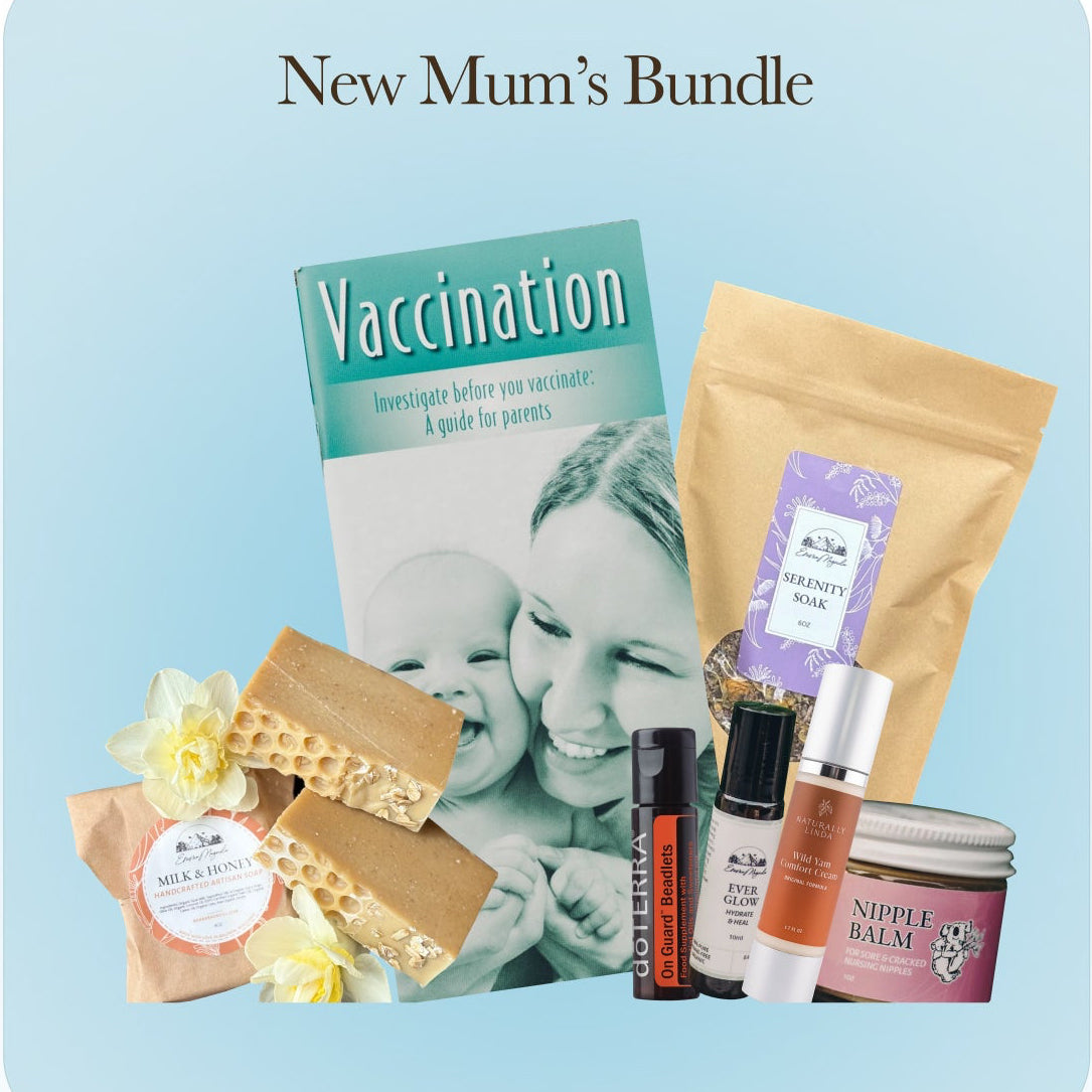 New Mum's Bundle with various items on a light blue background