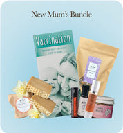 New Mum's Bundle with various items on a light blue background